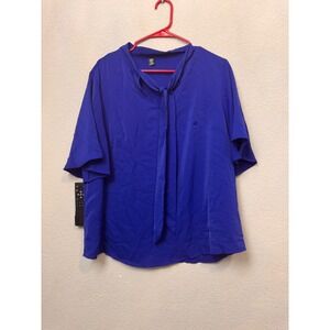 LONESS CURVE 0XL Royal Blue Tie Neck Flutter Sleeve Blouse Top Plus Size